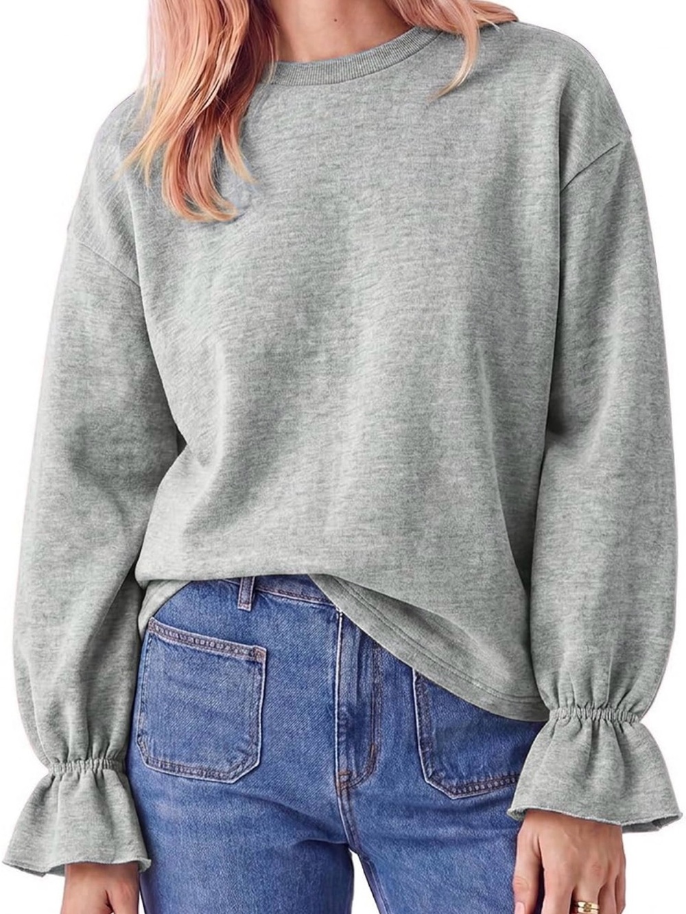 Women's Heather Gray Ruffle Cuff Sweatshirt